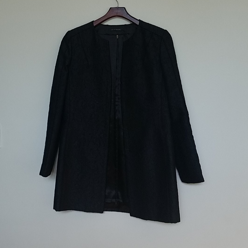 Long Black Brocade Structured Jacket - image 1